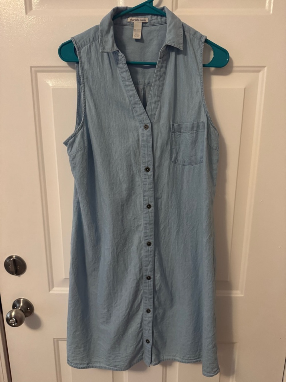 Charlotte Russe Light Blue Sleeveless Button-Front Mini Dress
